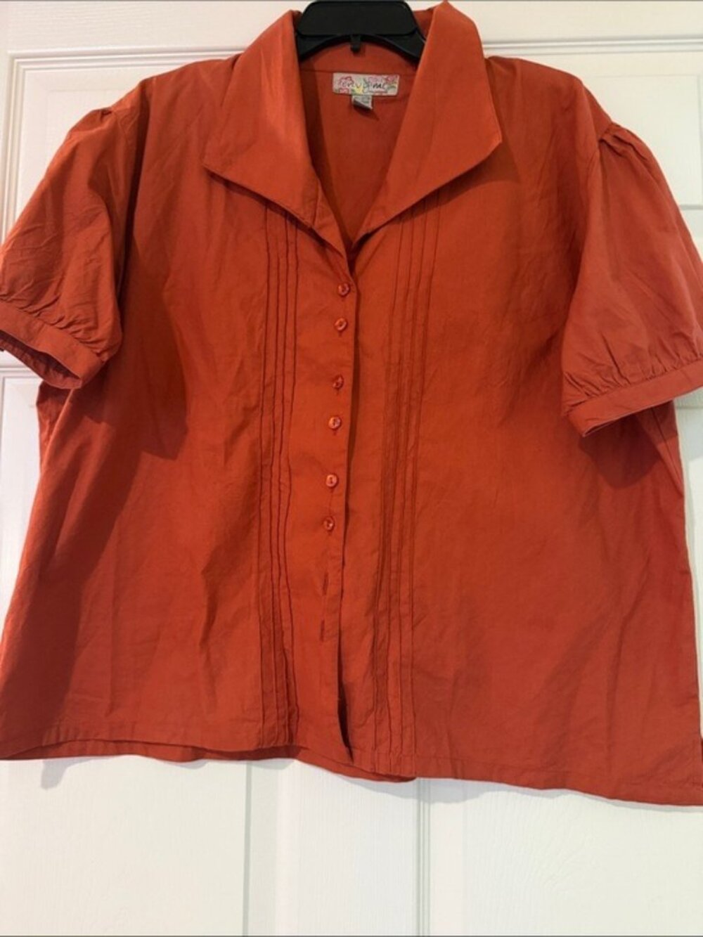 envy me Rust Button-Front Short Sleeve Blouse